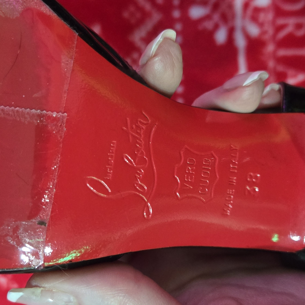 Louboutin Black Patent Leather Slingback Heels - Picture 16 of 16